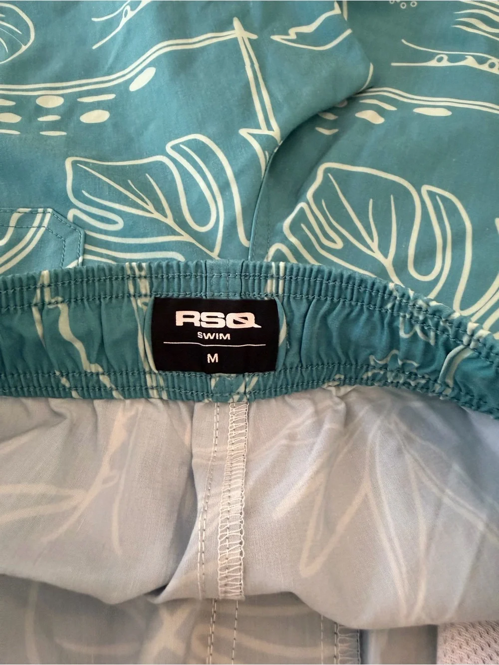 RSQ Teal Blue Tropical Print Swim Trunks